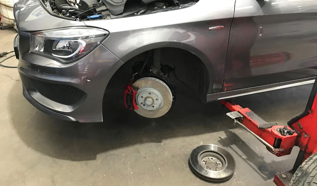 This Mercedes Benz is in for Brake Pad and Rotor replacement